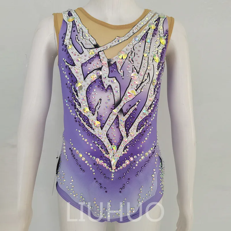 LIUHUO Customize Colors Rhythmic Gymnastics Leotards Girls Women Competition Artistics Gymnastics Performance Wear Crystals Quality Stretchy Purple Gradient