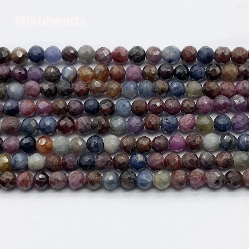 Lösa ädelstenar grossist naturliga 3mm rubin safir fasetterade runda pärlor för smycken som gör DIY -armband halsbandssträngar gåva 38 cm