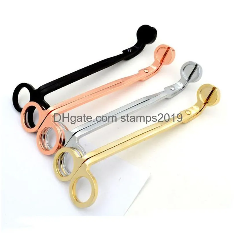 Tesoura de aço inoxidável snuffers vela pavio trimmer rosa cortador de ouro lâmpada de óleo guarnição scissor bh2367 gota entrega casa ferramentas de jardim h dhff7