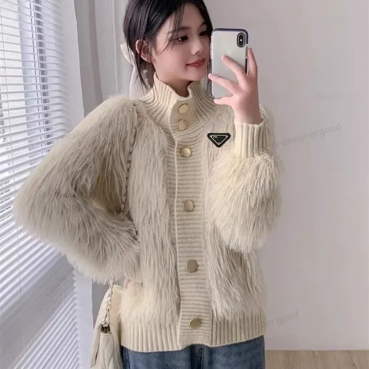 Women Sweater Spring New Luxury Brand Women Outwear Coat 24 Sweater Tweater Pink Hounds Tooth متماسكة الأكمام الطويلة معاطف الطائر الضخم