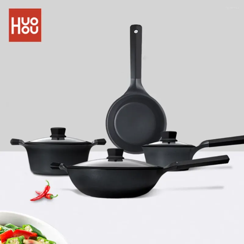 Casseroles Huohou Super Platinum Poêle antiadhésive Poêle à frire Soupe Ustensiles de cuisine Pots de cuisine ménagers Set Wok