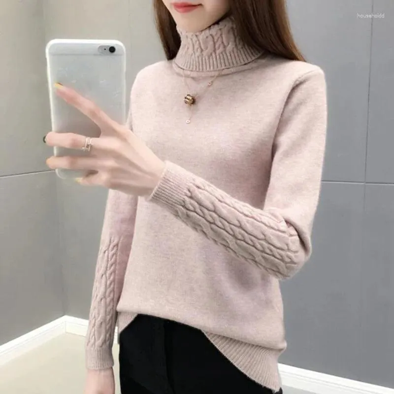 Pulls pour femmes automne hiver pull femmes col roulé à manches longues pull basique 2024 coréen mince épais chaud hauts en tricot femme