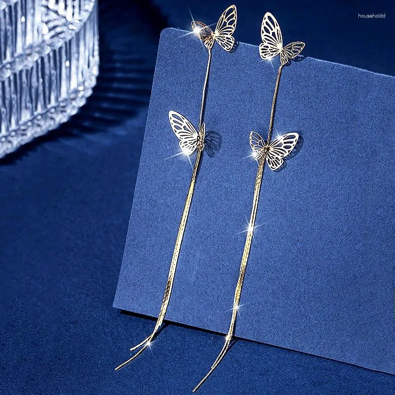 Kolczyki Dangle Long Tassel Bowknot Butterfly for Women Korean Female 2024 Modna metalowa wiszące biżuteria