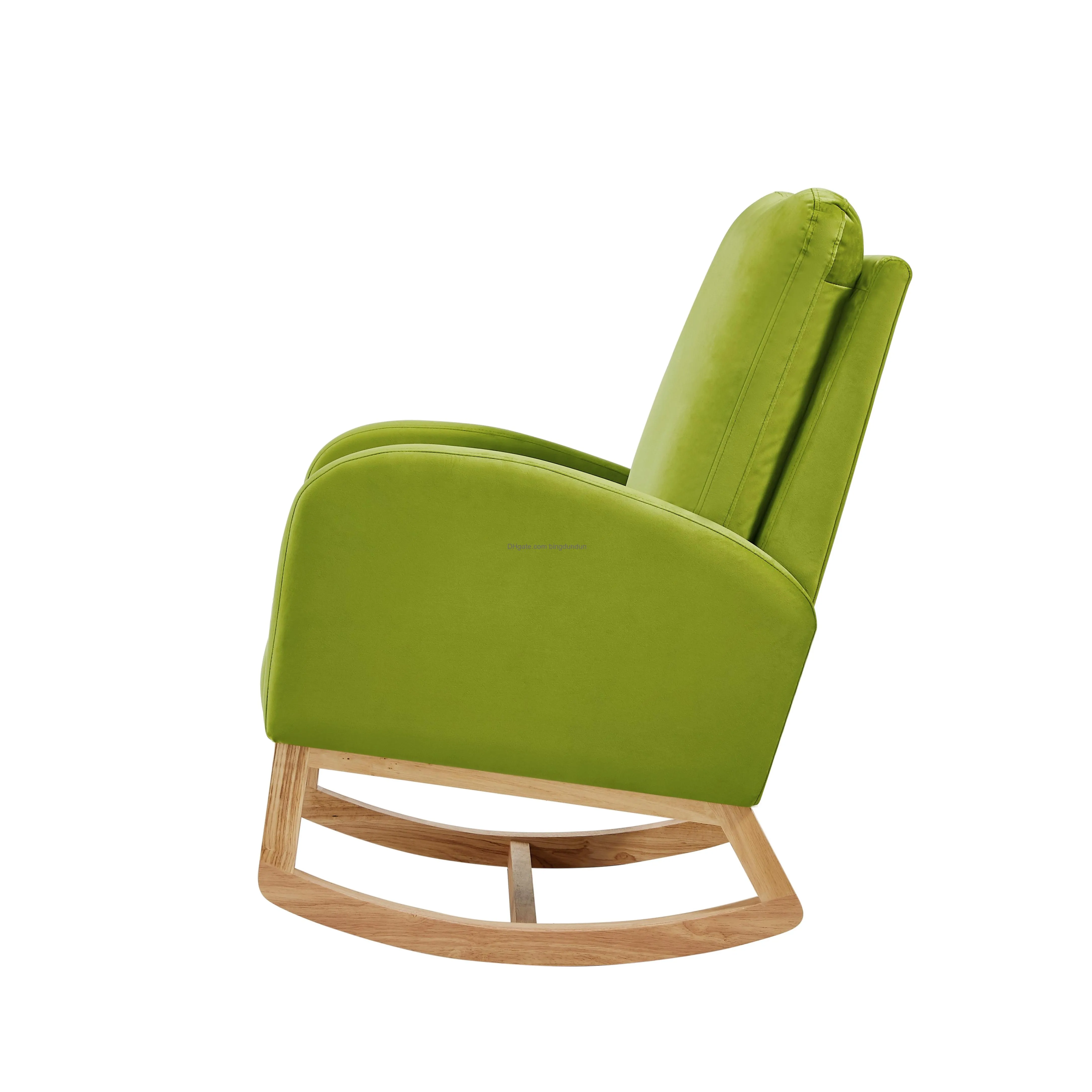 rocking chair mid-century modern rocking armchair upholstered tall back accent glider rocker green