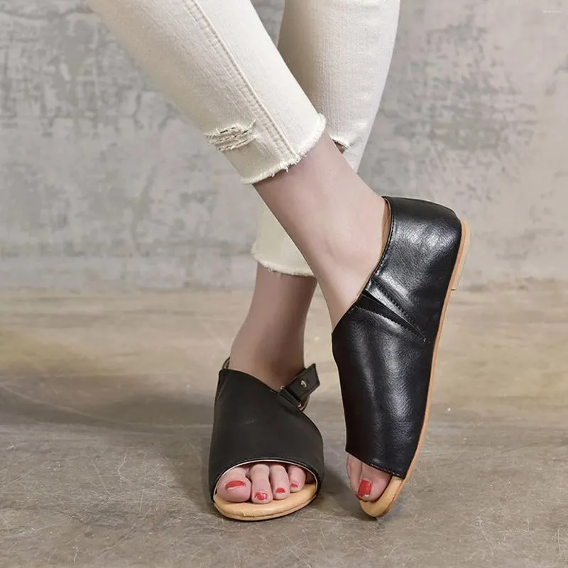 Sandalen Schuhe flach solide Hakenschlaufe Damenabsatz rund modische Farbe Zehen