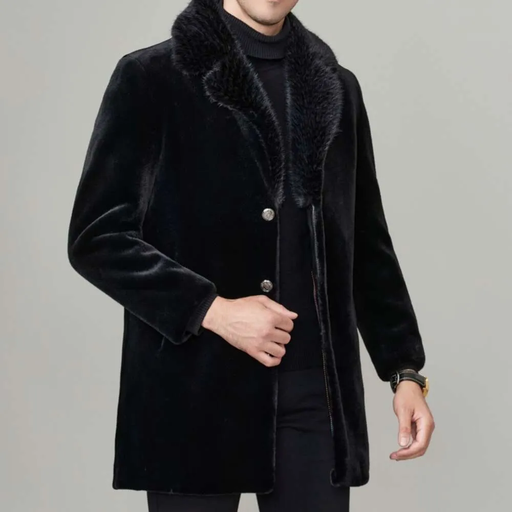 Mens Mink Fur Coat Winter Haining Whole Leather Middle Designer Aged Dad Medium Längd Top TSMX