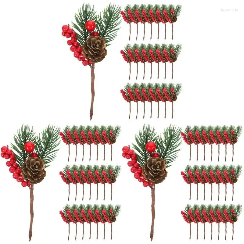 Decorative Flowers 10/20/30pcs Artificial Christmas Berry Tree Pine Branches Xmas Fake Picks Simulation Red 2024 Navidad