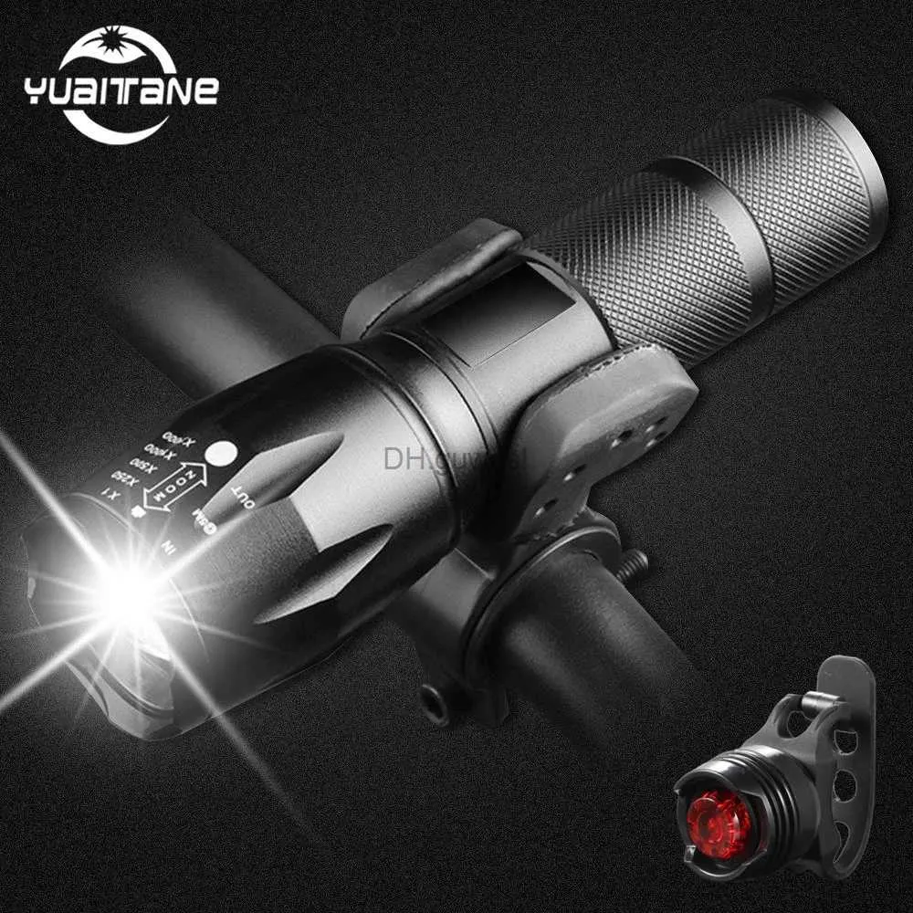 Autres accessoires d'éclairage Lumière de vélo 8000 Lumens Lampe de cyclisme Lumière de vélo Avant 5Modes Torche Étanche ZOOM Lampe de poche 18650 batterie + Support de vélo YQ240205