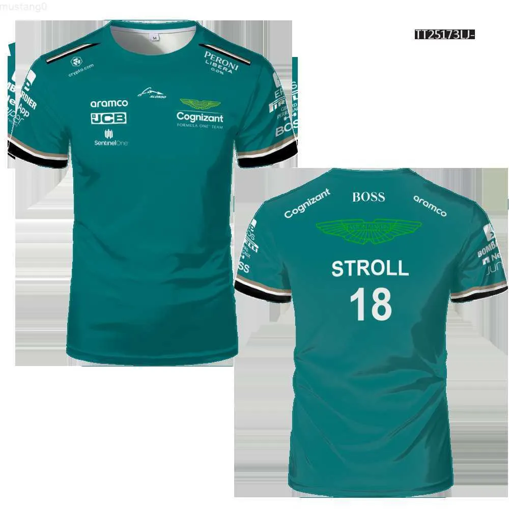 Męskie koszulki Męki T-shirty moda Aston Martin 2023 F1 T-shirty hiszpańskie kierowcy wyścigowe Fernando Alonso 14 i spacerujący 18 Zagraniczona koszula Polo Designer Thirt