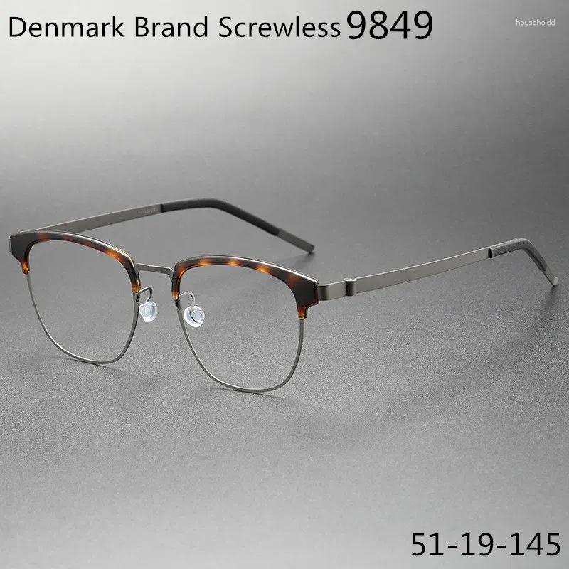 サングラスフレーム2024デンマークブランドチタンメガネフレーム9849男性女性四角い視覚アイウェアスクリューレス処方眼鏡
