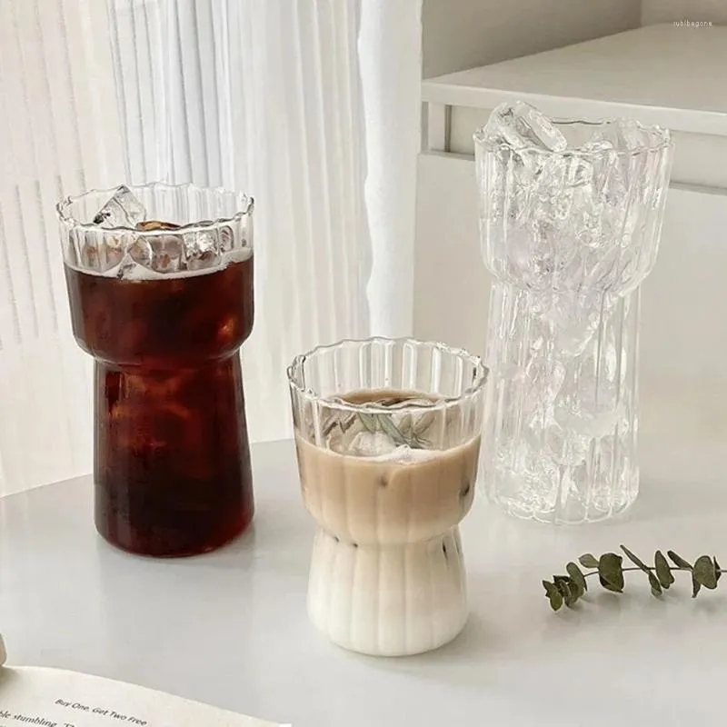 Wine Glasses Ribbed Glassware Drinking Glass Cups Clear Drink Cup For Juice Champagne Cocktail Origami Style Home Coffee Milk