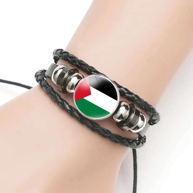 Link Bracelets Palestine Flag Time Leather Men'S And Women'S Retro Multi-Layered Woven Beaded Bracelet Jewelry Fashion Accessories