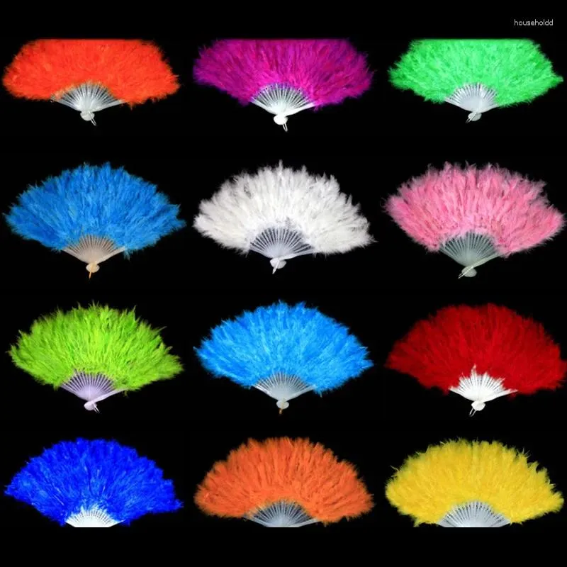 Decorative Figurines 9 Colors Showgirl Feather Fans Folding Dance Hand Fan Fancy Dress Costumes Wedding Party Supplies Soft Fluffy Lady
