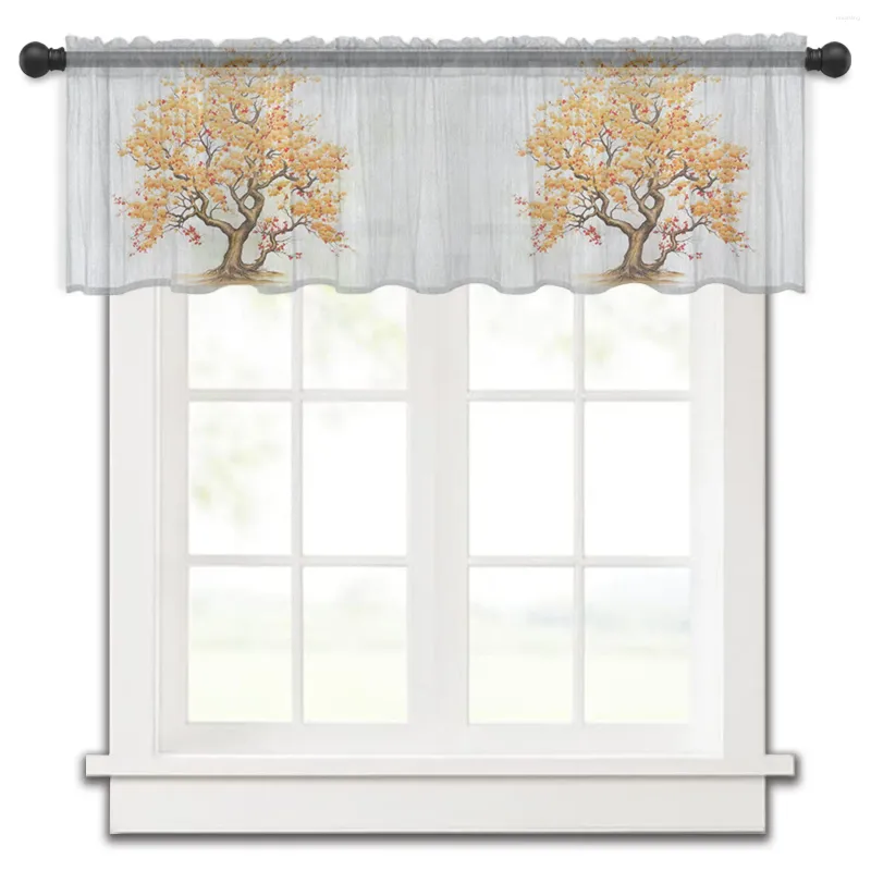 Cortina de folhas de árvore, flores, padrões de tronco, cortinas de cozinha, tule transparente, curto, sala de estar, decoração de casa, cortinas de voile