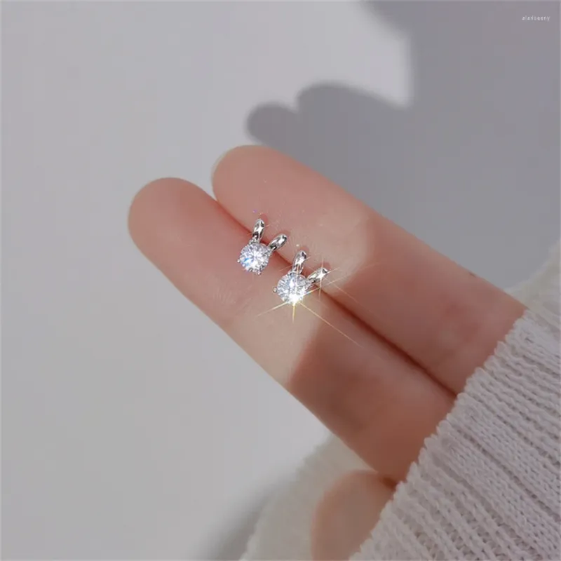 Orecchini a bottone carino placcato argento mini adorabile coniglio zircone CZ strass perla per le donne regalo di compleanno gioielli di moda