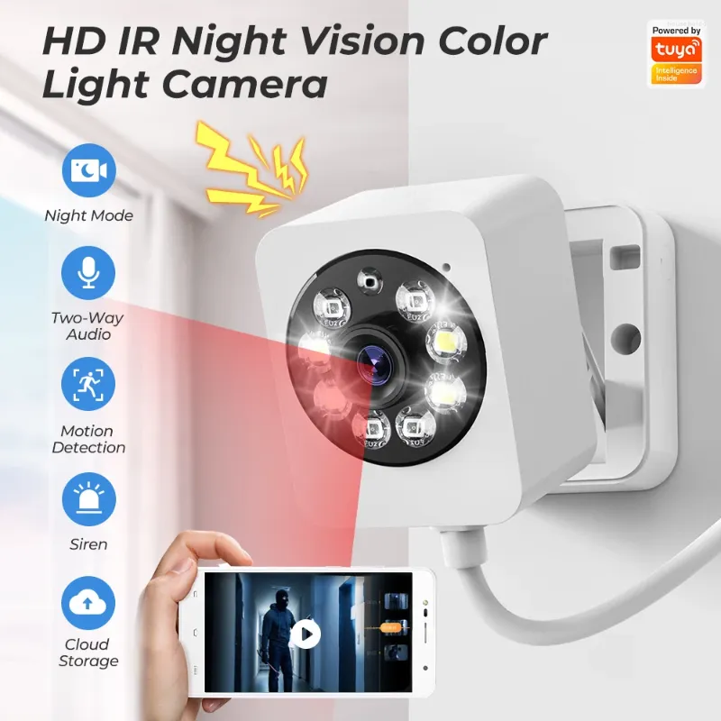 Telecamera WiFi Tuya Smart Home Visione notturna Protezione di sicurezza Videocamera per videosorveglianza con rilevamento del movimento PIR