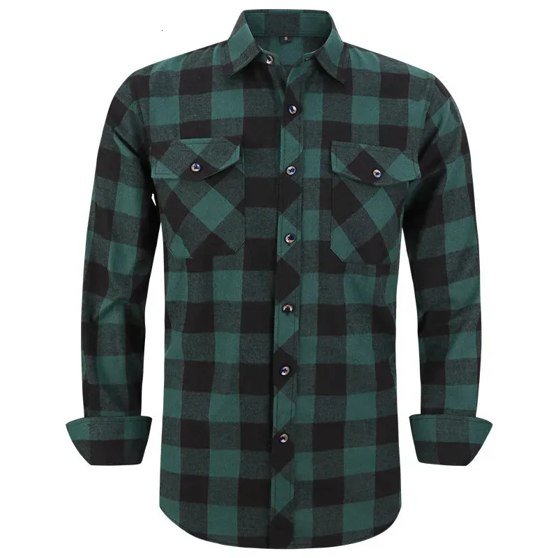 Camisa de flanela xadrez masculina primavera outono masculino regular ajuste casual camisas de mangas compridas para tamanho dos eua s m l xl 2xl 240202