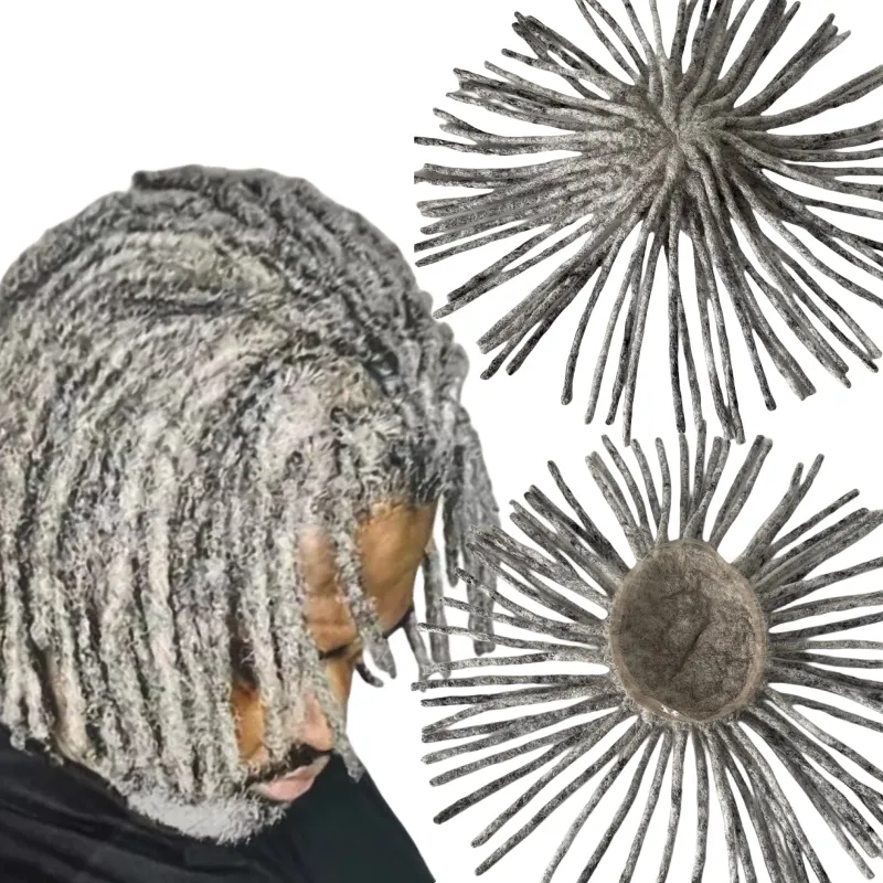 12 Zoll indisches reines Echthaar, schwarze Farbe #1b80, Dreadlocks-Toupet, 8 x 10 Spitzeneinheiten für schwarze Männer