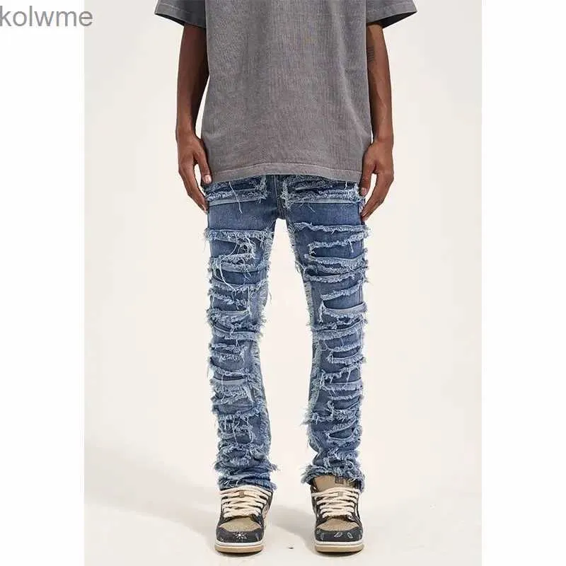 Men's Jeans High Street Hole Ripped Distressed Jeans for Mens Vintage Slim Denim Korean Fashion Hip Hop Design Casual Trousers Streetwear YQ240205