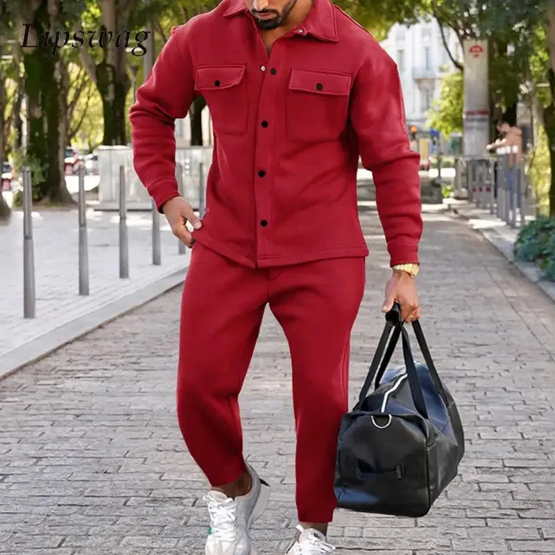 Уличная одежда, новый весенний комплект из двух предметов для мужчин, повседневный комплект из куртки и брюк с длинными рукавами, модный комплект для мужской одежды 240205