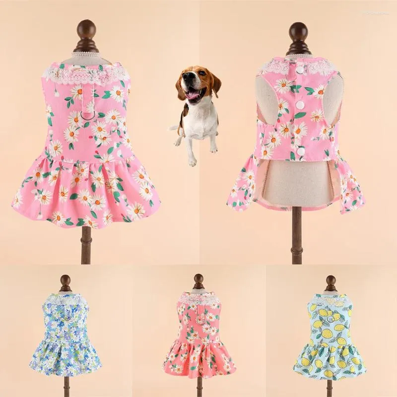 Cão vestuário seção de verão vestido floral fino cachorrinho doce princesa saia fivela estilo colete bonito vestidos de casamento