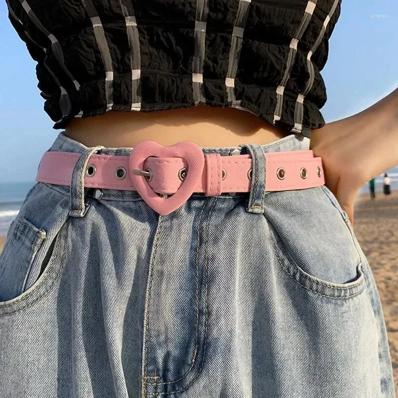 Cinture Cintura in denim a cuore per donna Fibbia Love Jeans All-Match Cinturino in tessuto rosa da donna Cintura per abito da personalità femminile