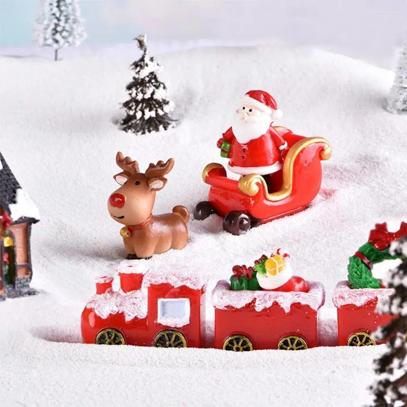 Figurines décoratives Train de Noël Elk Traîneau Cadeau Décor Résine Artisanat Figurine Décoration Miniature Fée Jardin Ornement Pendentif DIY