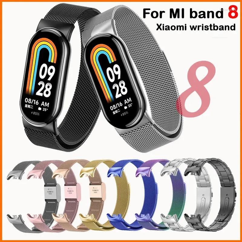 Bandes de montre UTHAI Convient pour Xiaomi Bracelet 8 Strap MI Band 304 Acier inoxydable Métal Milan Boucle Accessoires M45