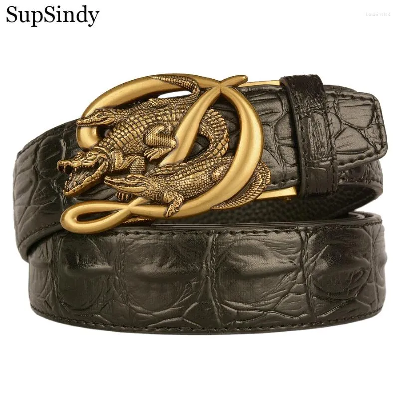 Ceintures SupSindy Hommes Véritable Ceinture En Cuir De Luxe Or Crocodile Métal Automatique Boucle Cowhide Pour Jeans Ceinture Mâle Sangle