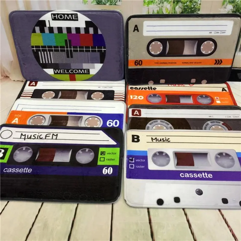 Halılar 1pcs vintage kaset müzik bant kapısı paspas yumuşak yatak odası zemini, mutfak banyo oturma odası için kaygılı paspas alanı halı