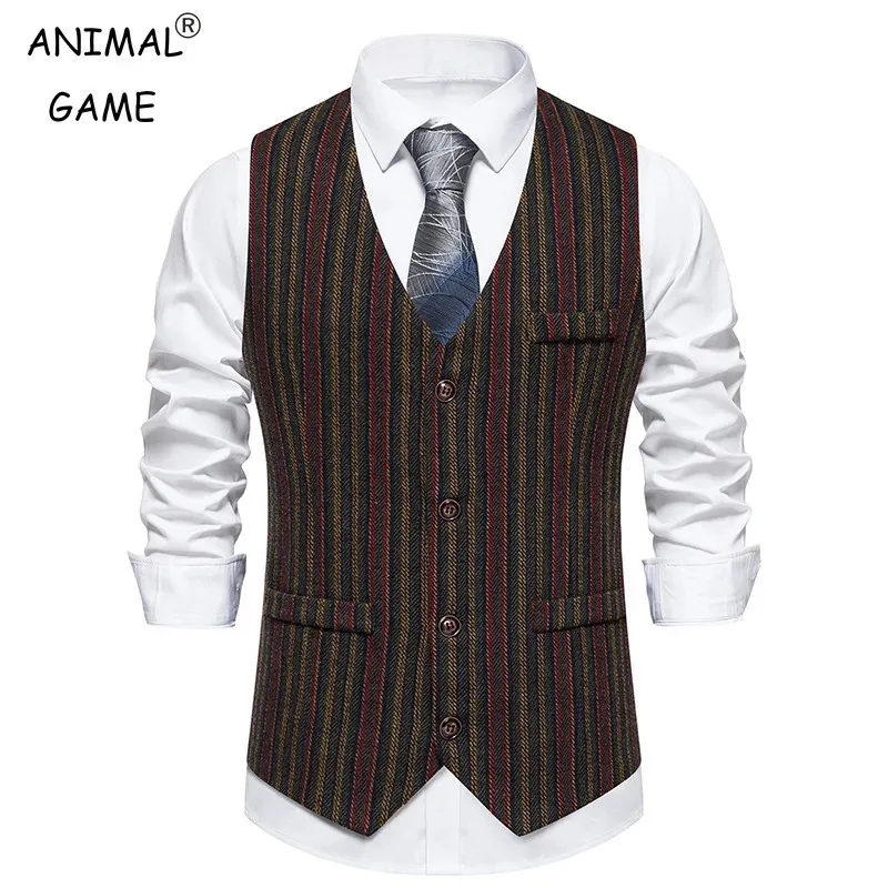 Mense Casual Plaid Suit Vest Tweed Slim Fit Waistcoat For Wedding Suit Tank Tops 240202