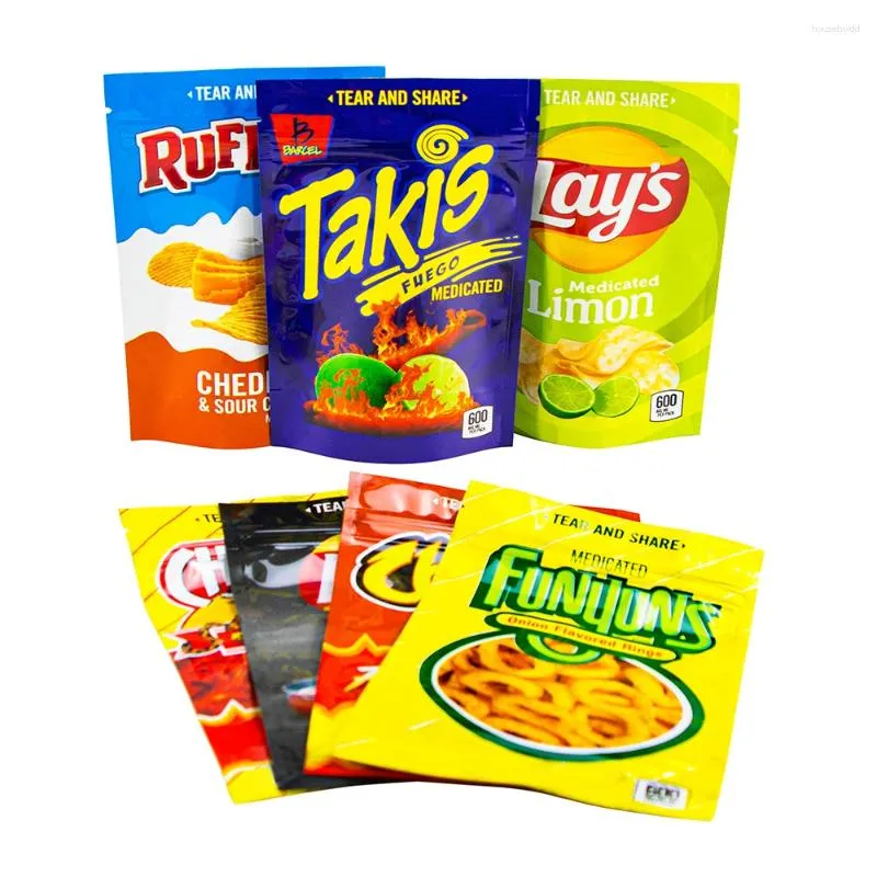 Aufbewahrungsbeutel, 600 mg, Mylar, leere Kunststoff-Opp-Beutel, geruchsdichter Reißverschluss, versiegelter Behälter, Lebensmittelchips, wiederverwendbar, Standverpackung