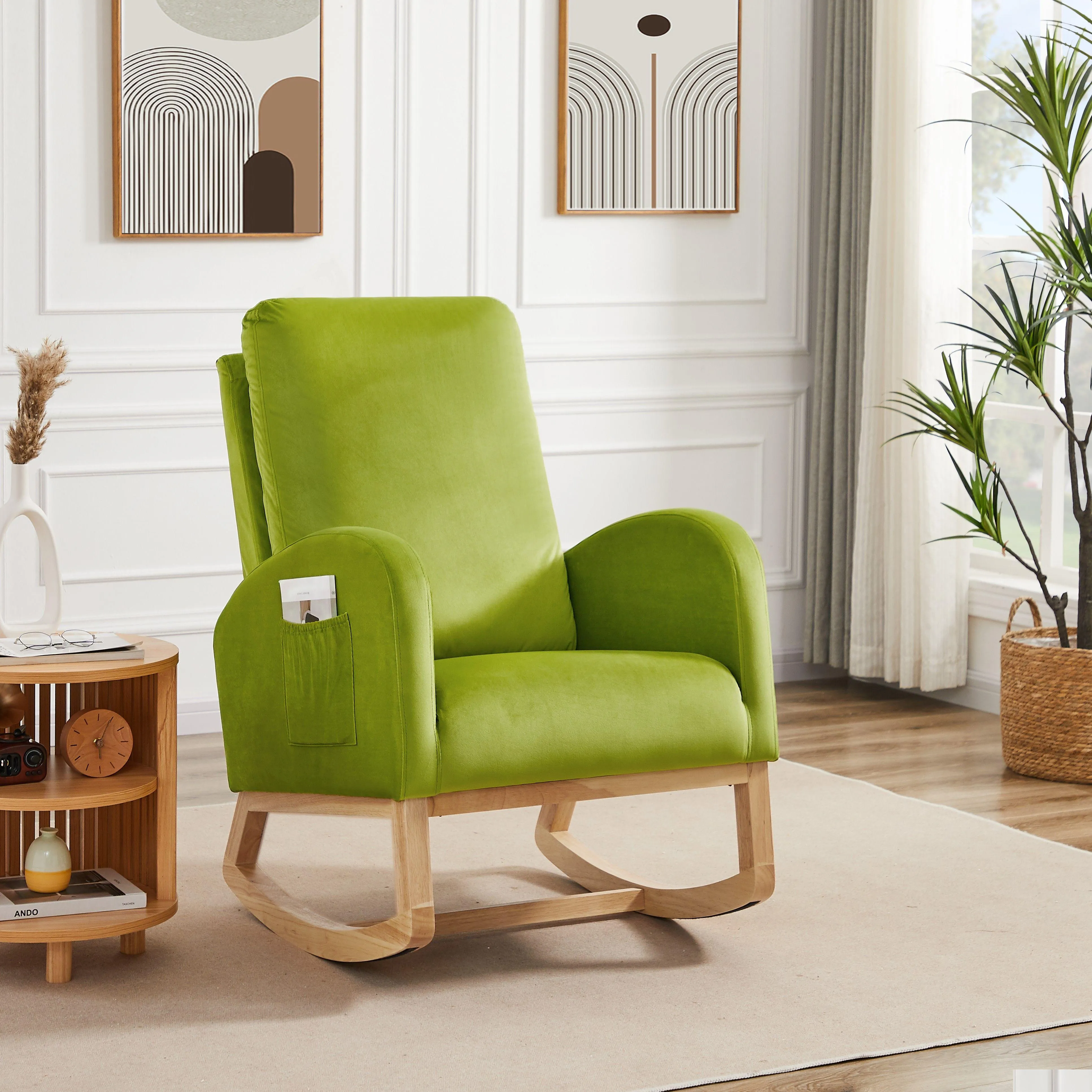 Meubles de salon Chaise à bascule Fauteuil moderne du milieu du siècle Rembourré Haut dossier Accent Glider Rocker Vert Drop Livraison Accueil G Dhjo1