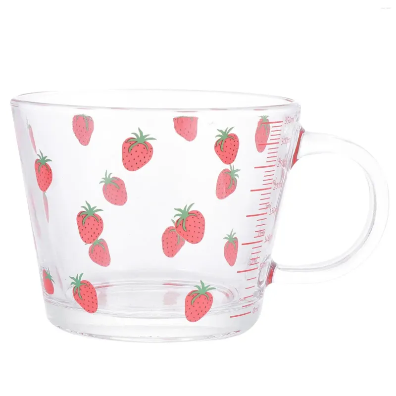 Verres à vin Tasse à mesurer en verre fraise 350 ml/12 oz – Poignée trempée parfaite pour les mesures précises du jus de lait, du cappuccino