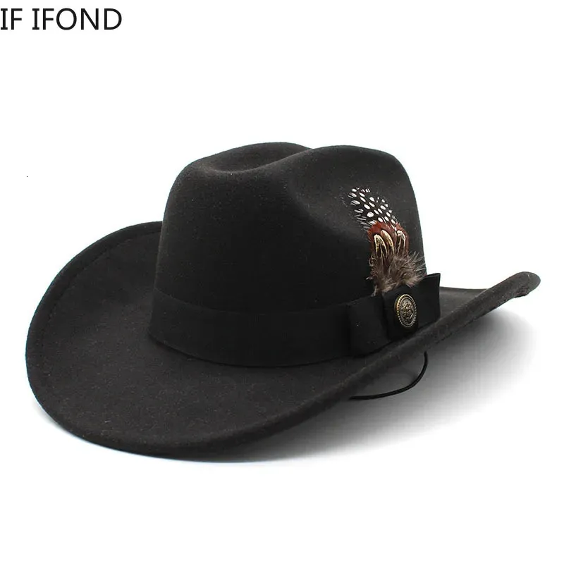 Women Men Western Cowboy Hats Vintage Party Dress Cap Wool Gentleman Jazz Sombrero Hombre Cowgirl Church 240130