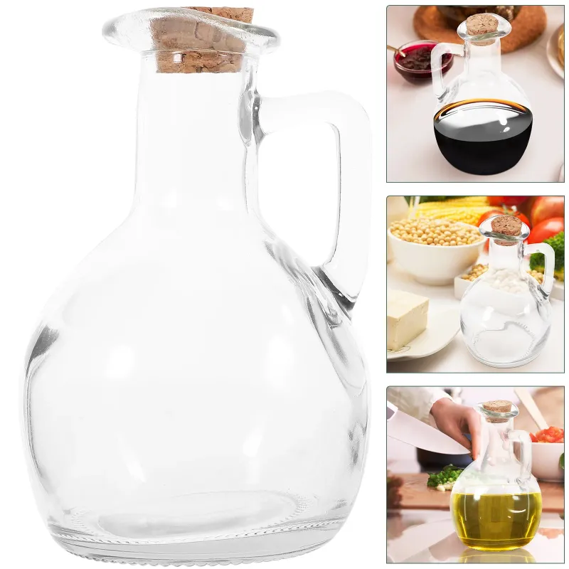 Ensembles de vaisselle en verre huileur distributeur de cuisine porte-bouteilles d'olive pour la cuisson anti-fuite sauce soja conteneur bois petit condiment