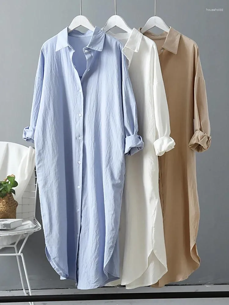 Blusas femininas fitshinling bf estilo camisas longas roupas femininas botões até camisa vestido moda mulher blusa 2024 manga blusas