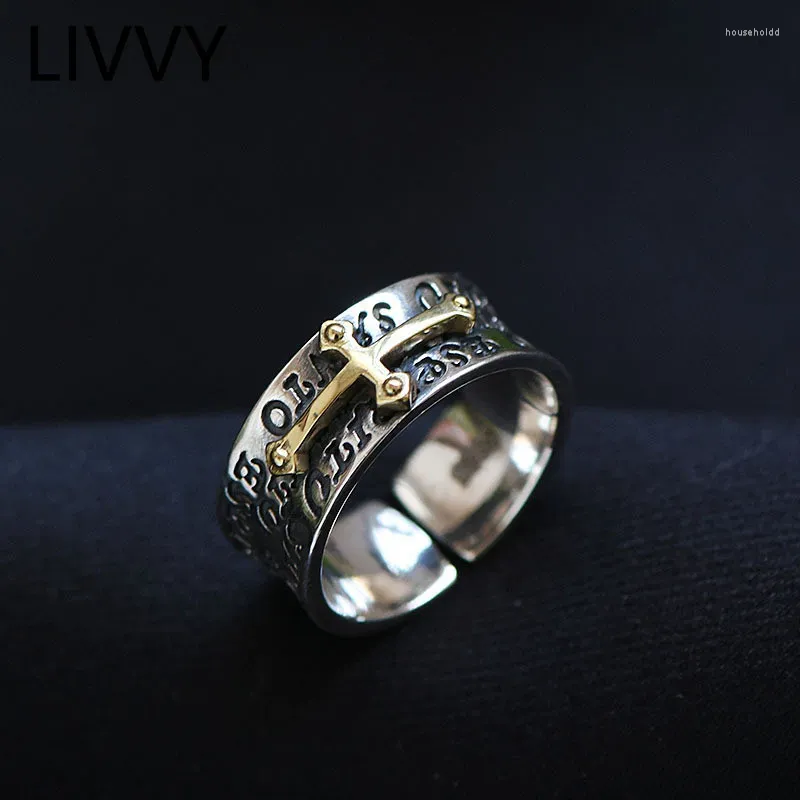 Кольца кластера LIVVY, тайский серебряный цвет, винтажные панк-хип-хоп кресты, регулируемые для женщин и мужчин, ювелирные изделия, модные вечерние