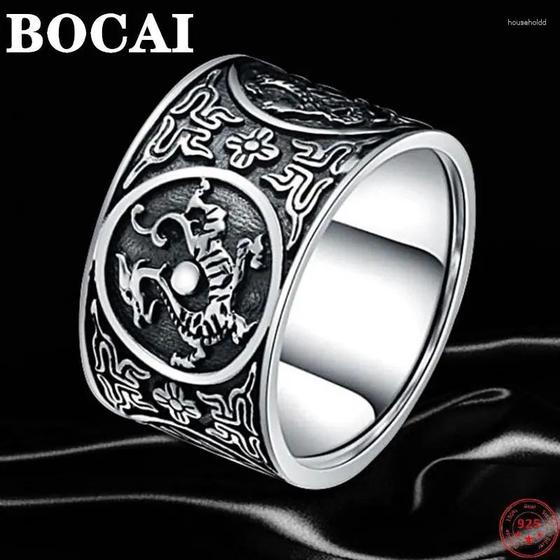 Cluster Rings BOCAI Sterling Silver Charm For Men White Tiger Four God Beast Thai Ornaments Pure Argentum Amulet Fashion Jewelry
