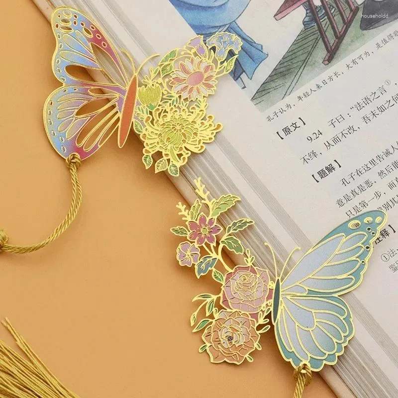 Metal Butterfly Flower Bookmarks Exquisentiony Hollow Tassel Pendant Book Clip Students Reading Tool School Stationery Supplies