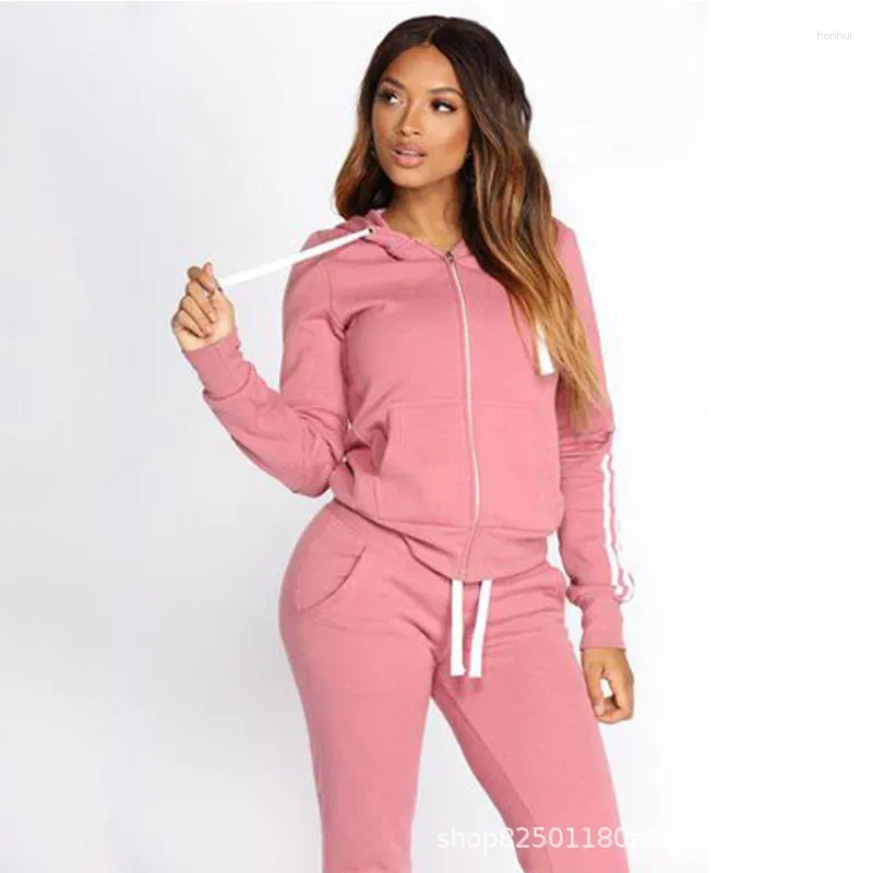 Calças femininas de duas peças Womens Striped Tracksuit 2 Outfits Casual Manga Longa Zip Jacket Sport Set Sweatsuits Hoodies Sweatpants Sweat Suits