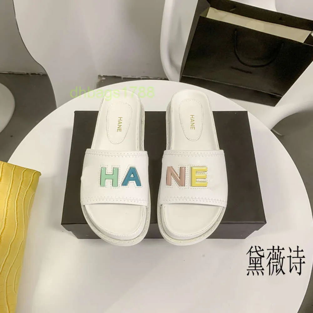 designer slides chaneles heels sandals French leather paint baking alphabet slippers womens summer fragrance middle heel thick bottom waterproof