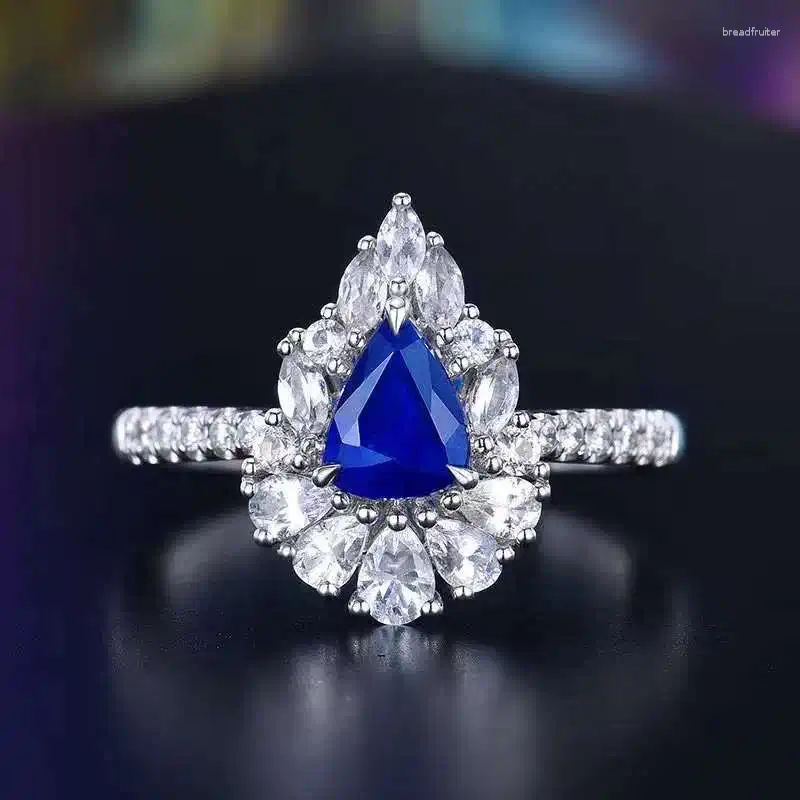 Klusterringar sgarit fina smycken ädelsten ring 18k vitt guld 0,72ct naturliga Sri Lanka Royal Blue Sapphire Vintage Women