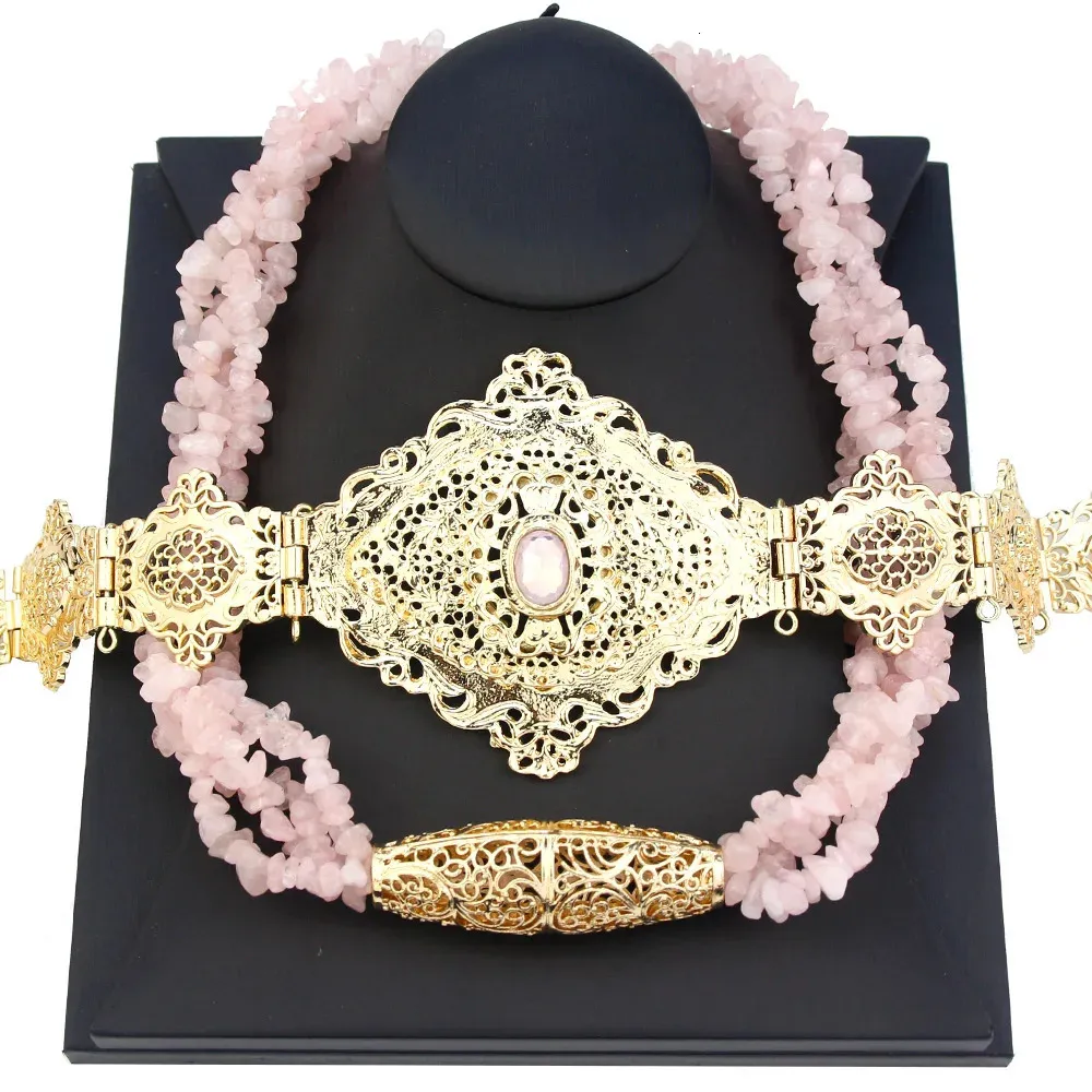 Sunspicems chic marocko brud smycken caftan bälte choker halsband kvinnor klänning bijoux natursten guld färg kropp smycken set 240118