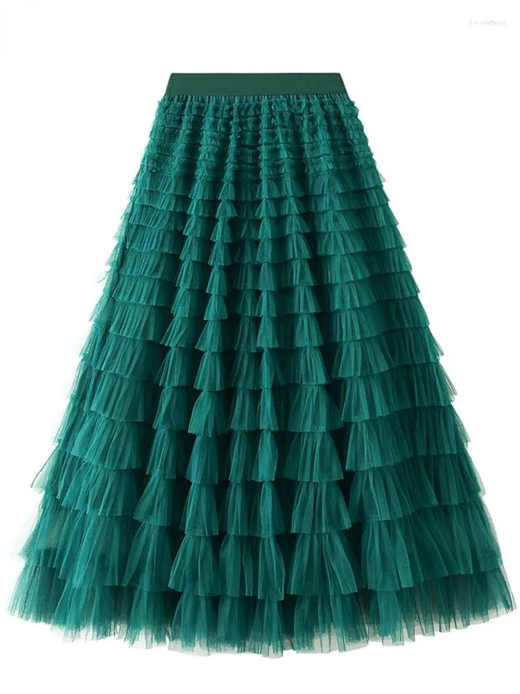 Skirts Solid Color Floor-Length Tulle Skirt Bohemian Women Lengthen Boho Long Maxi Female Autumn Winter Party Lady M57