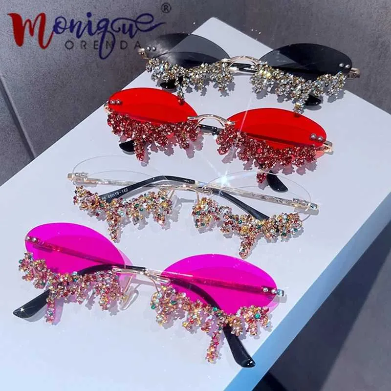 Lunettes de soleil de luxe pour femmes, petites lunettes de soleil sans bords en forme de larme, marque de styliste, Style Punk Party, Gafas 230920