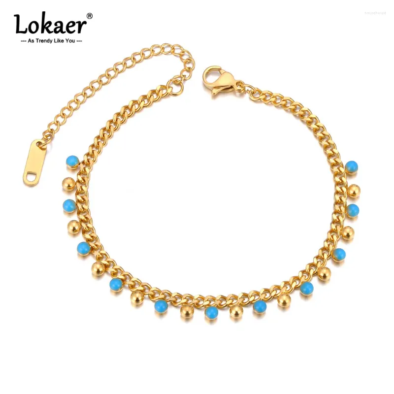 Braccialetti a maglie Lokaer Statement Bracciale in acciaio inossidabile smaltato blu per donna Gioielli fatti a mano impermeabili alla moda con ciondolo color oro in metallo