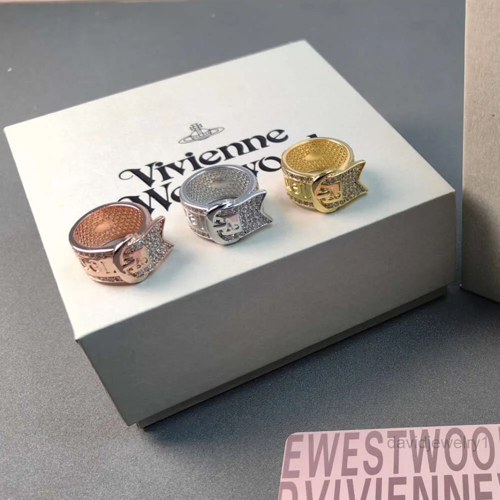 Ring Designer-Ring für Damen Vivienenwestwoods Luxusschmuck Viviane Westwood Kaiserinwitwe Xis Klassischer Saturn-Gürtelschnalle-Volldiamantring Neutral Planet Let