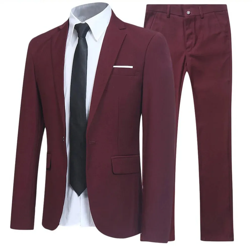 Elegante Slim Fit Masculino 2 Peça Terno Blazer e Calça Conjunto Smoking Jaqueta Casaco Vários Tamanhos e Cores Disponíveis 240123
