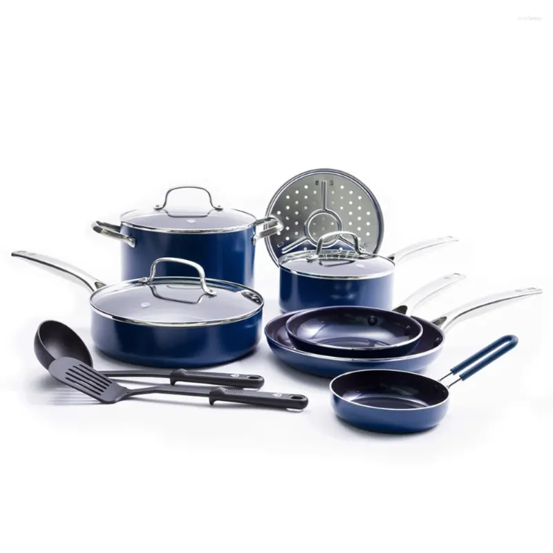 Cookware Sets Blue Diamond 12-Piece Toxin-Free Ceramic Nonstick Pots And Pans Set Dishwasher Safe Cooking